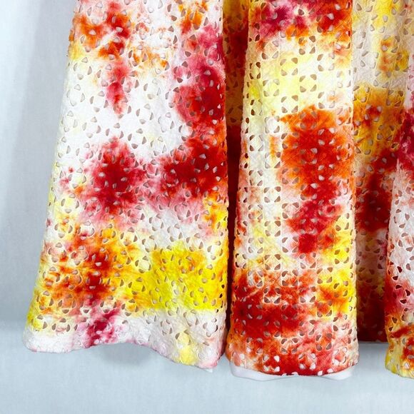 Ann Taylor Size 6 Skirt Maisie Daisy Tie Dye Handmade Yellow Red Eyelet 546‎ - Picture 8 of 11